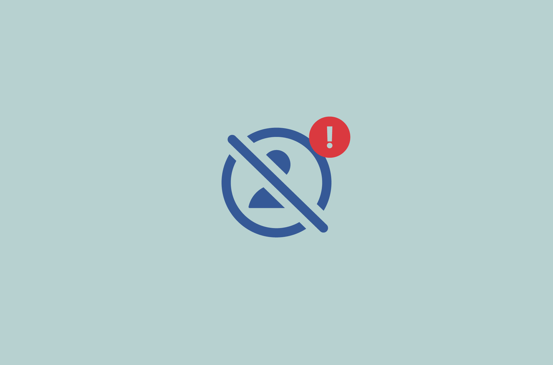 Profile image with a line through it and a warning sign above it.