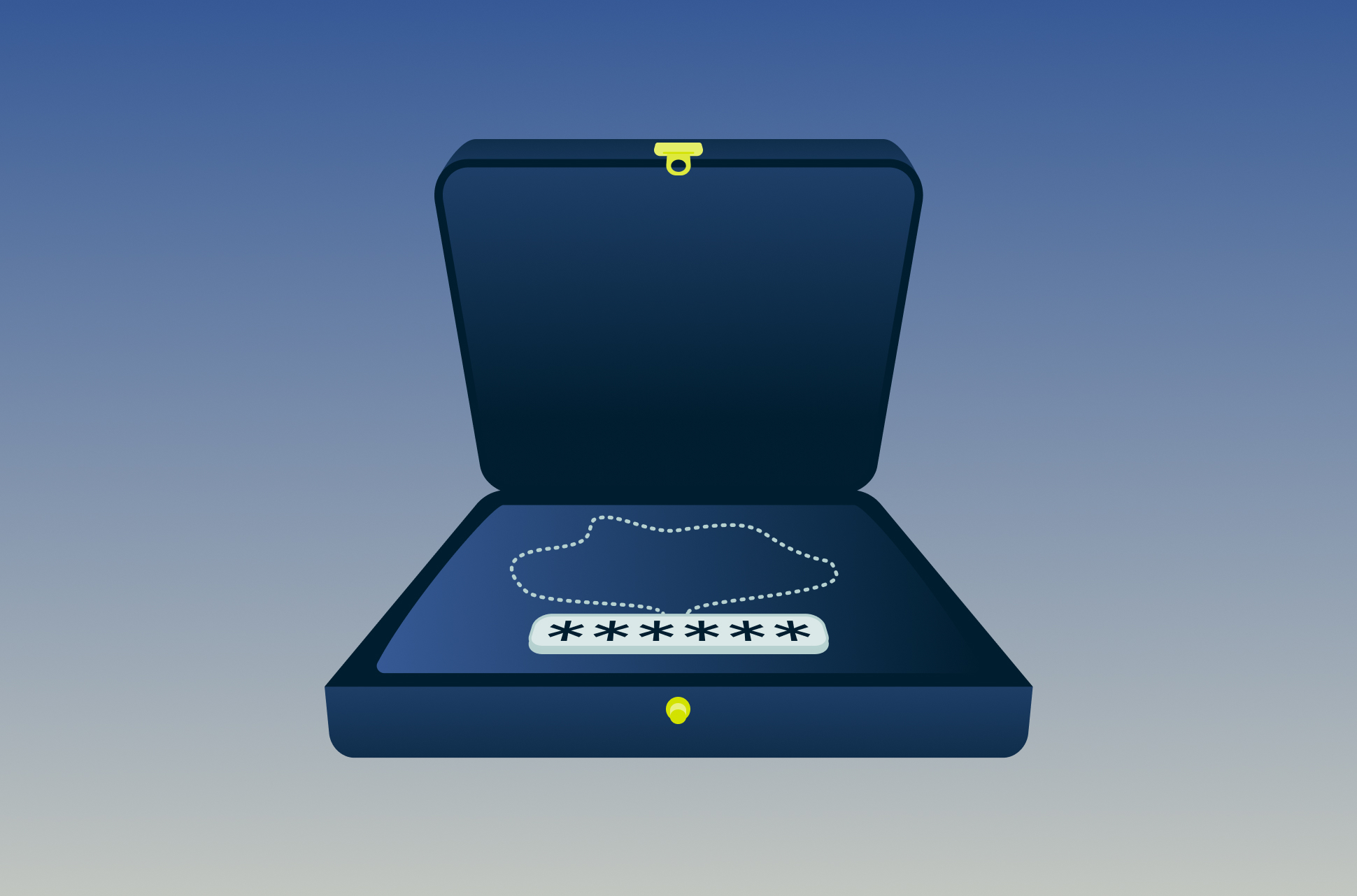 Jewelry box with a password on a necklace.