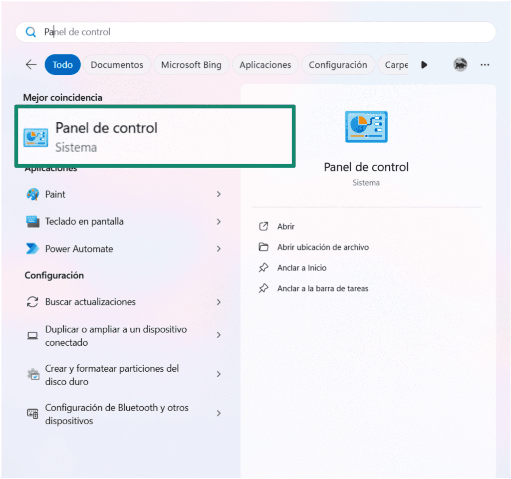 Control Panel Es