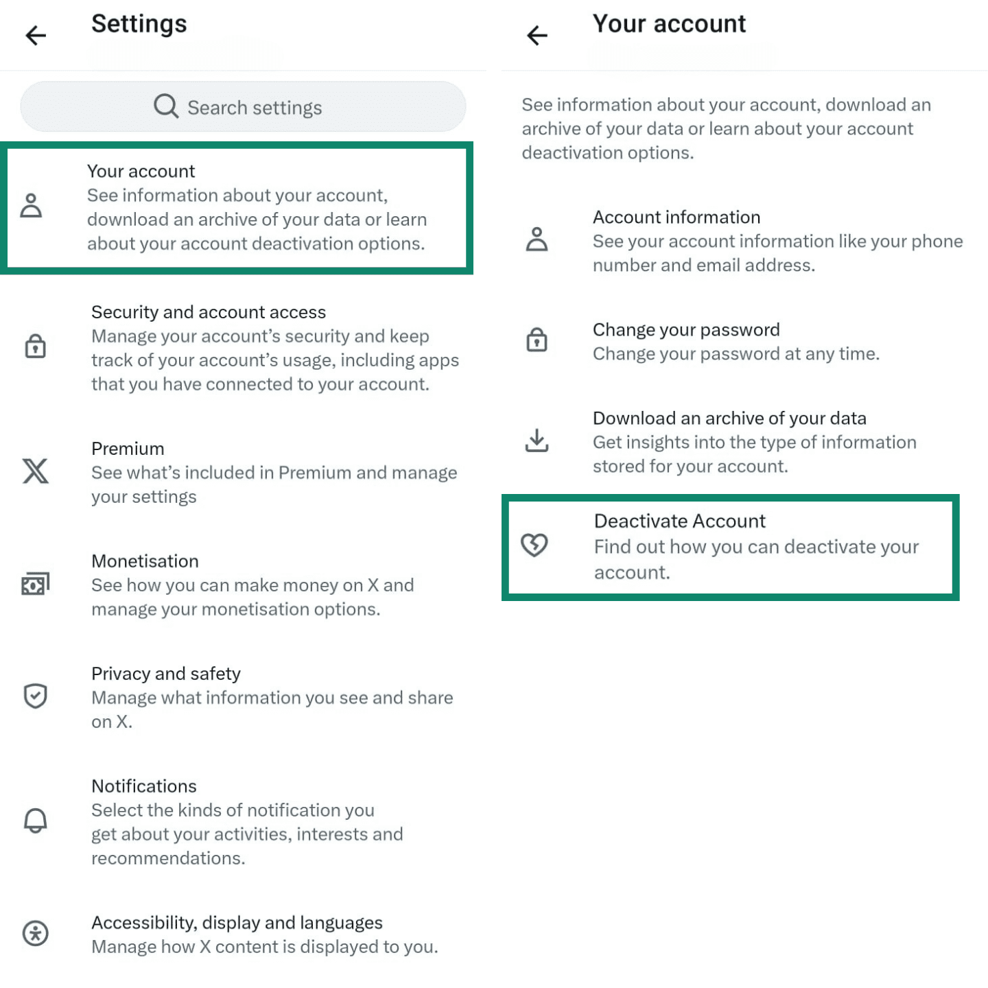Two side-by-side screenshots for iOS, with the first panel showing the 