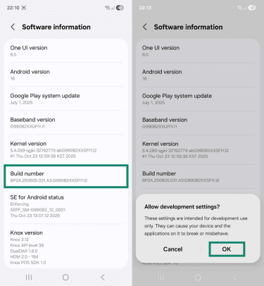 Two Android screenshots side by side. The first image shows the
