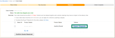 Open dispute on AliExpress item