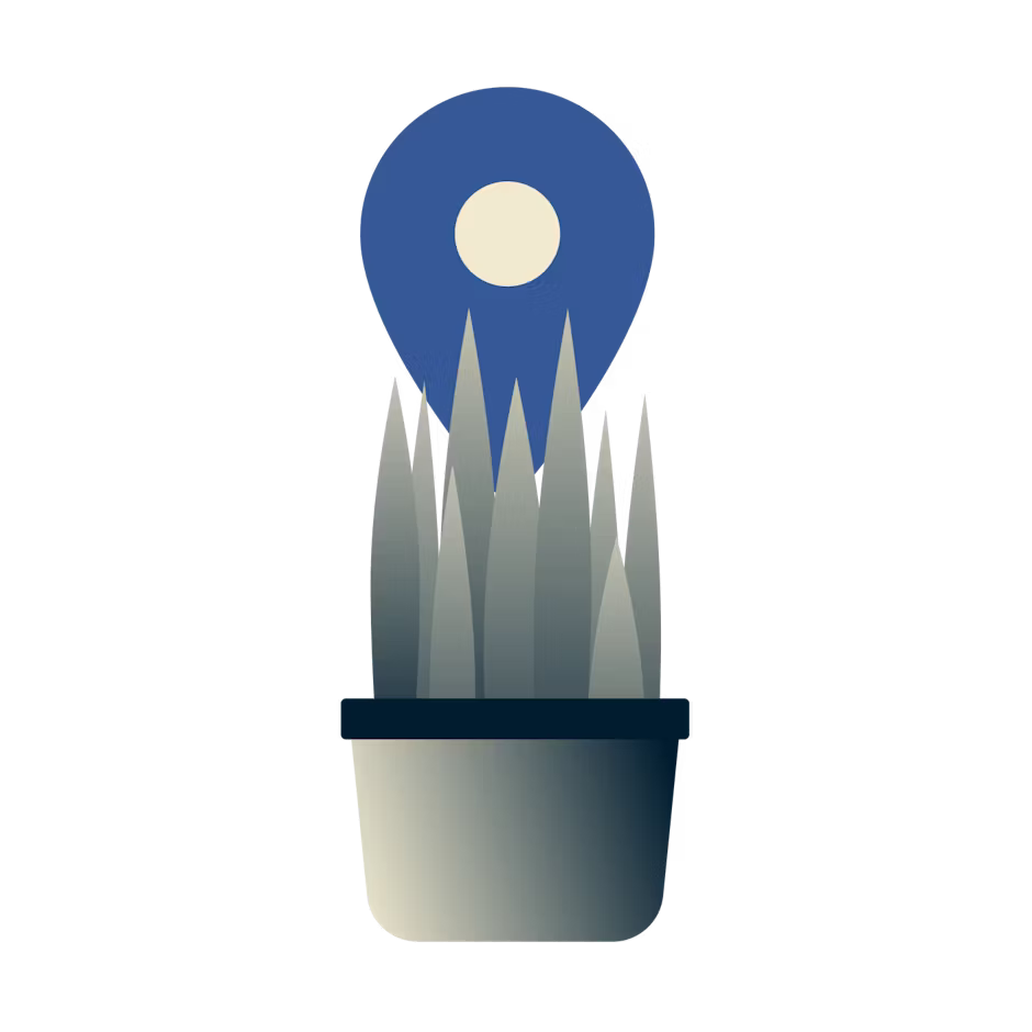 A plant hiding a location pin.