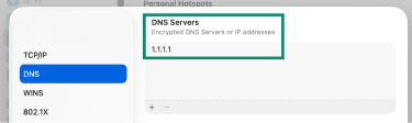 MacOS' Settings screen showing DNS-related options.