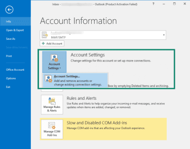 Account Settings in classic Outlook on Windows.